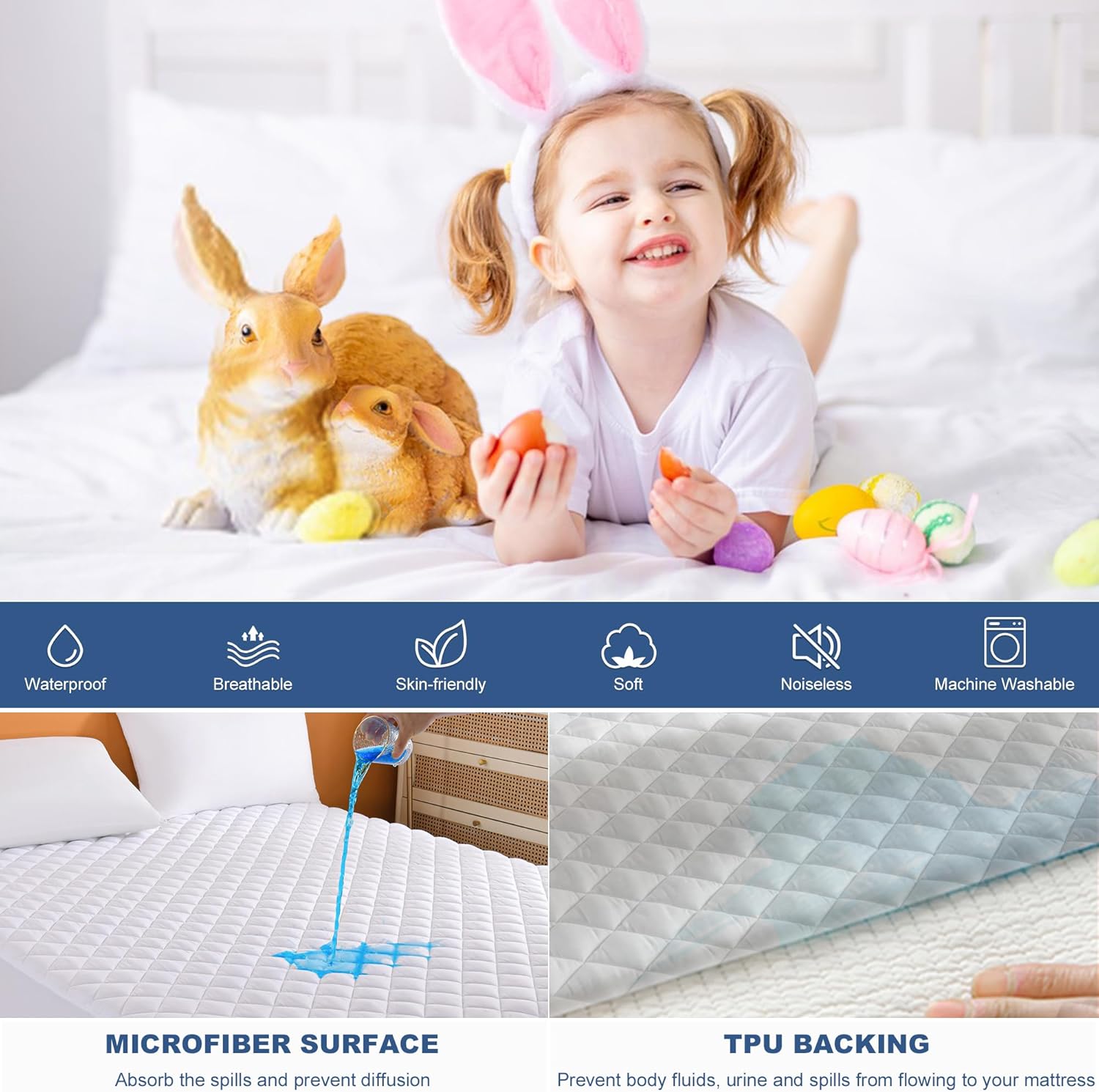 Quilted Waterproof Mattress Fitted Cover | Quilted Waterproof Mattress Protector | Easy to Fit Mattress Protector - Image 8